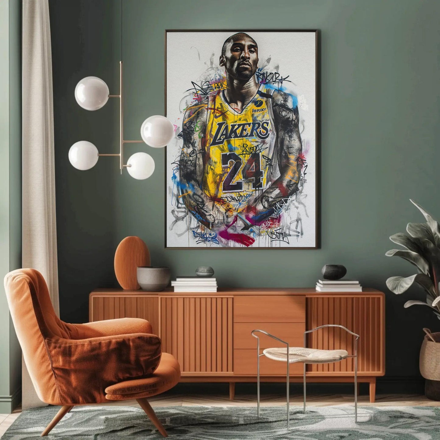 Kobe Bryant , Lakers Graffiti Basketball canvas wall art, ready to hang (view 2)