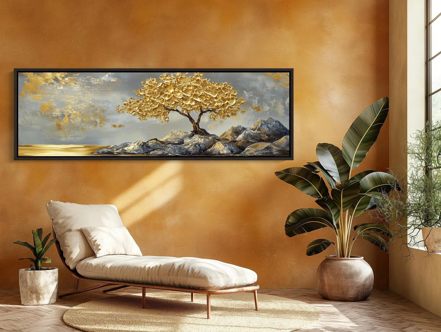 Gold Tree canvas wall art shown in a living room (view 3)