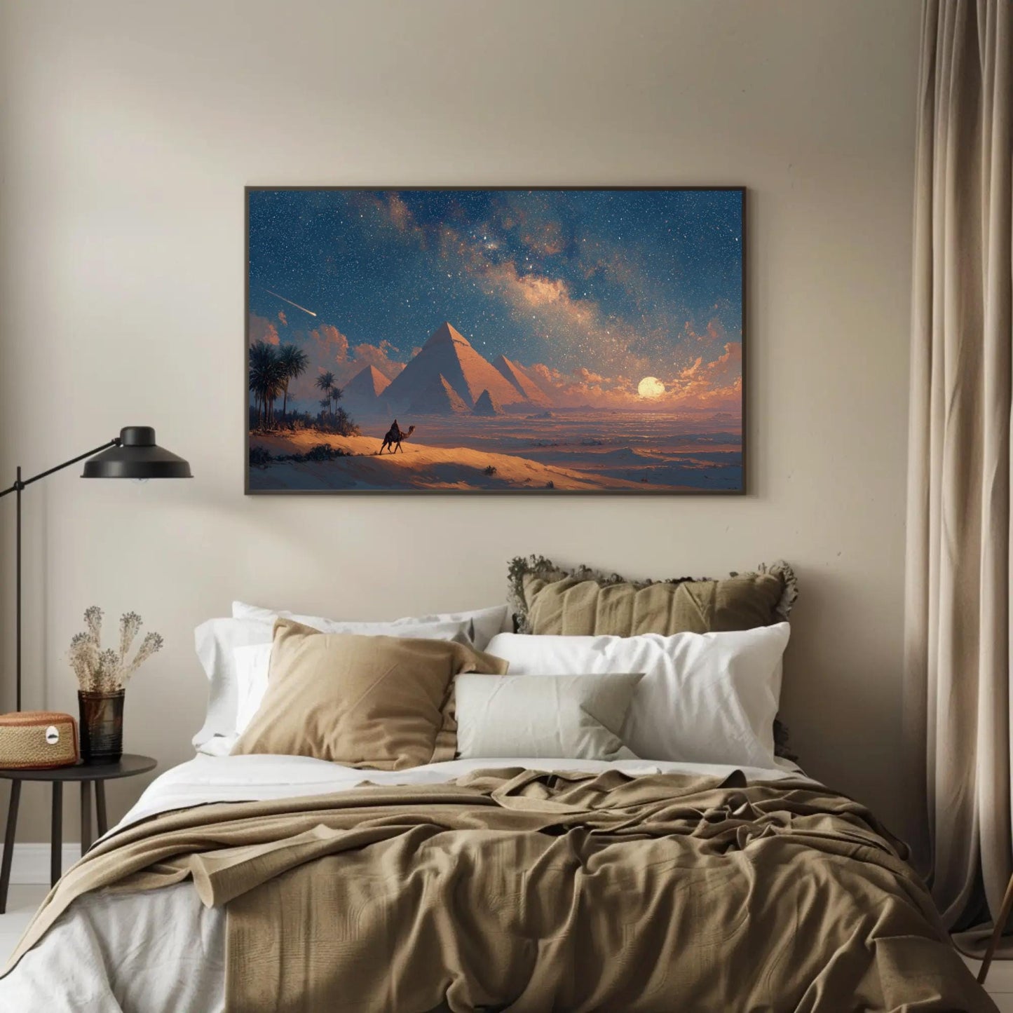 Egypt Pyramids canvas wall art shown in a bedroom (view 3)