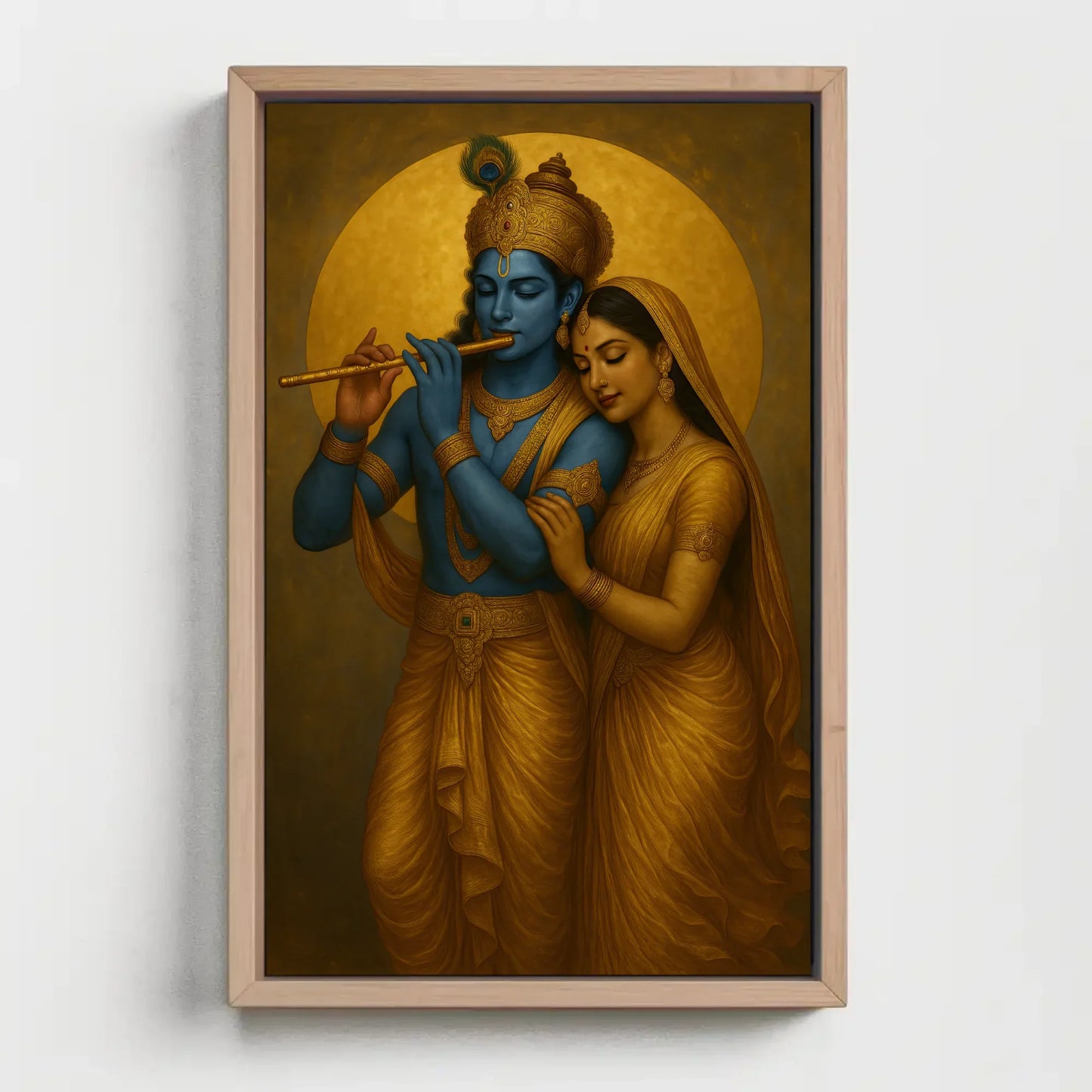 Radha Krishna Painting | Divine Love Hindu God Wall Art | Indian Spiritual Canvas Print | Blue and Gold Decor for Pooja Room Wall Art – Canvas Print