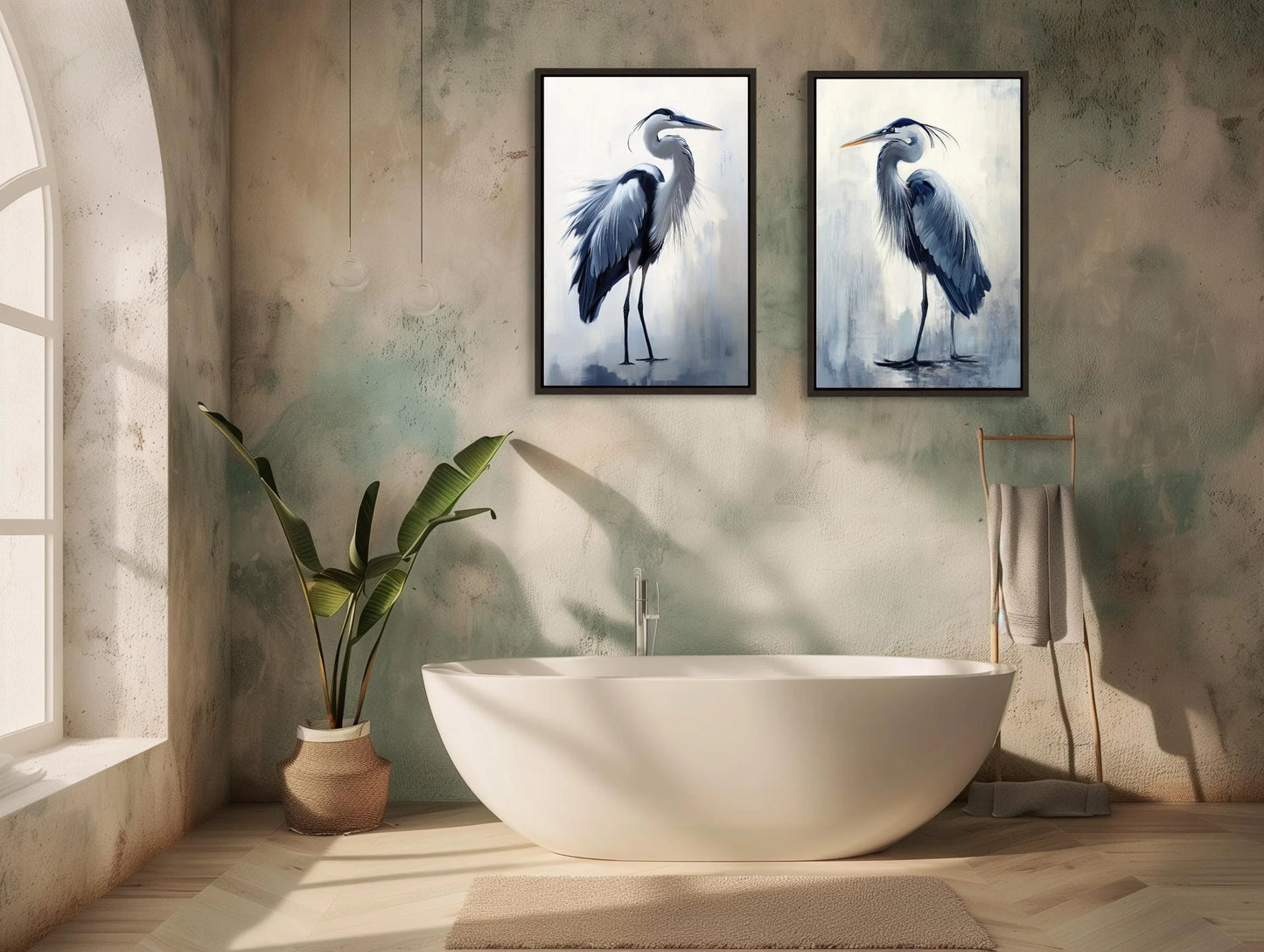Blue Heron Canvas Print Set – Coastal Nautical Wall Art Wall Art – Canvas Print