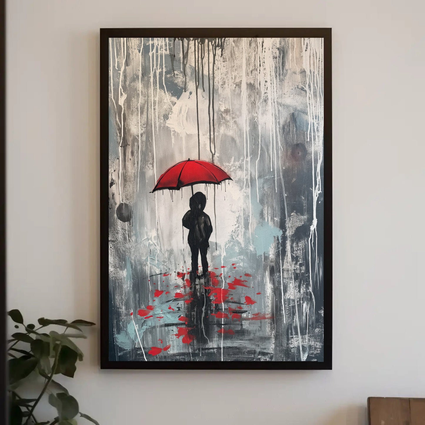 Lonely Boy In Rain Banksy Inspired Graffiti Painting, Large Canvas Wall Art, Graffiti Wall Art Banksy Style Wall Art, Abstract Painting
