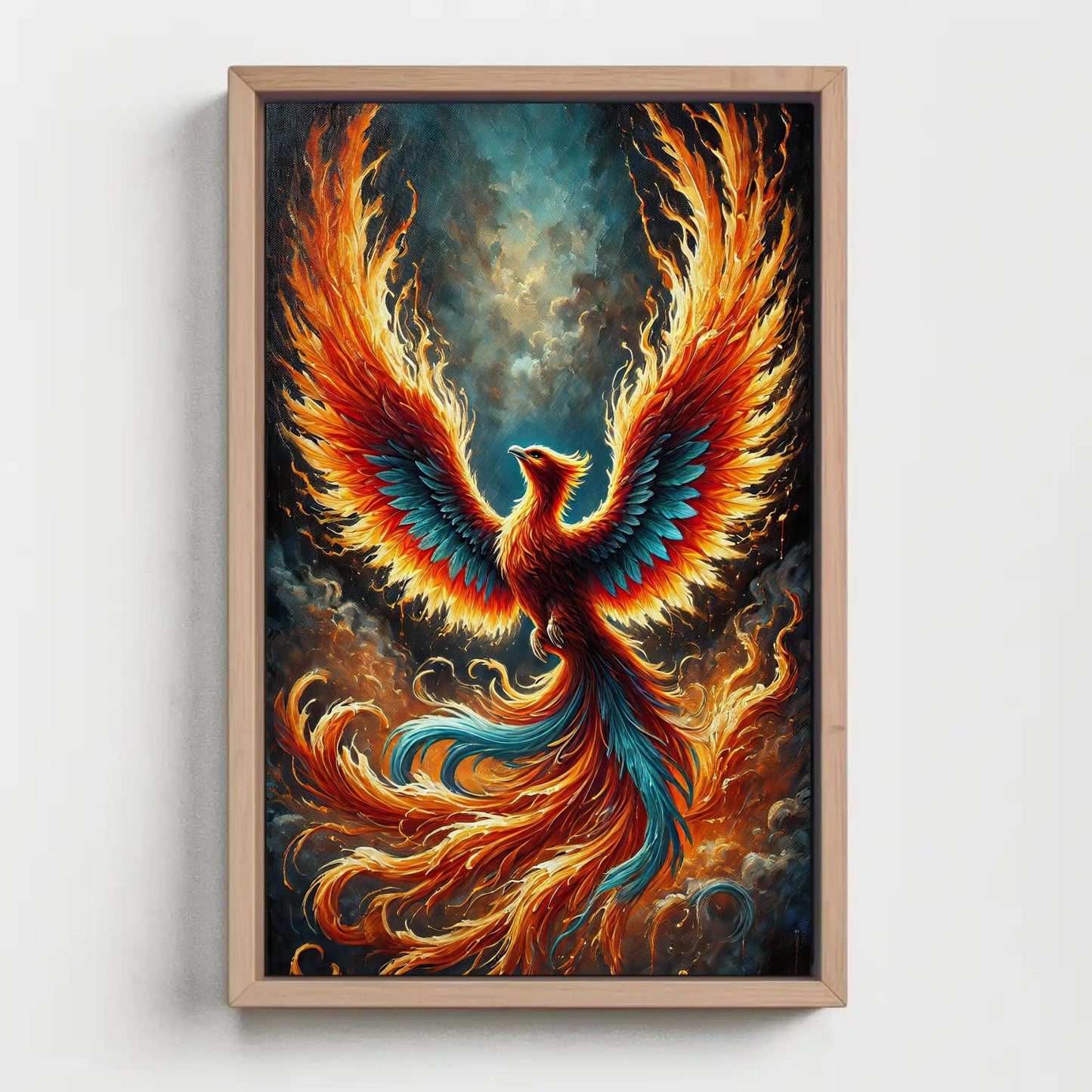 a painting of a colorful bird on a wall