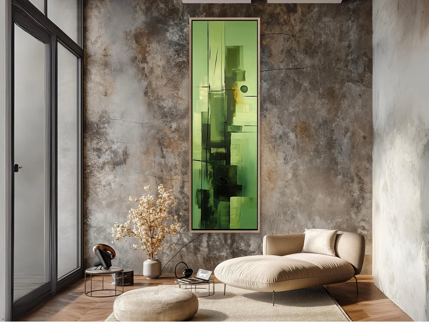 Sage Green Abstract Design Vertical Canvas Print, Tall Narrow Modern Wall Art, Minimalist Decor for Bedroom or Office, Ready to Hang Wall Art – Canvas Print