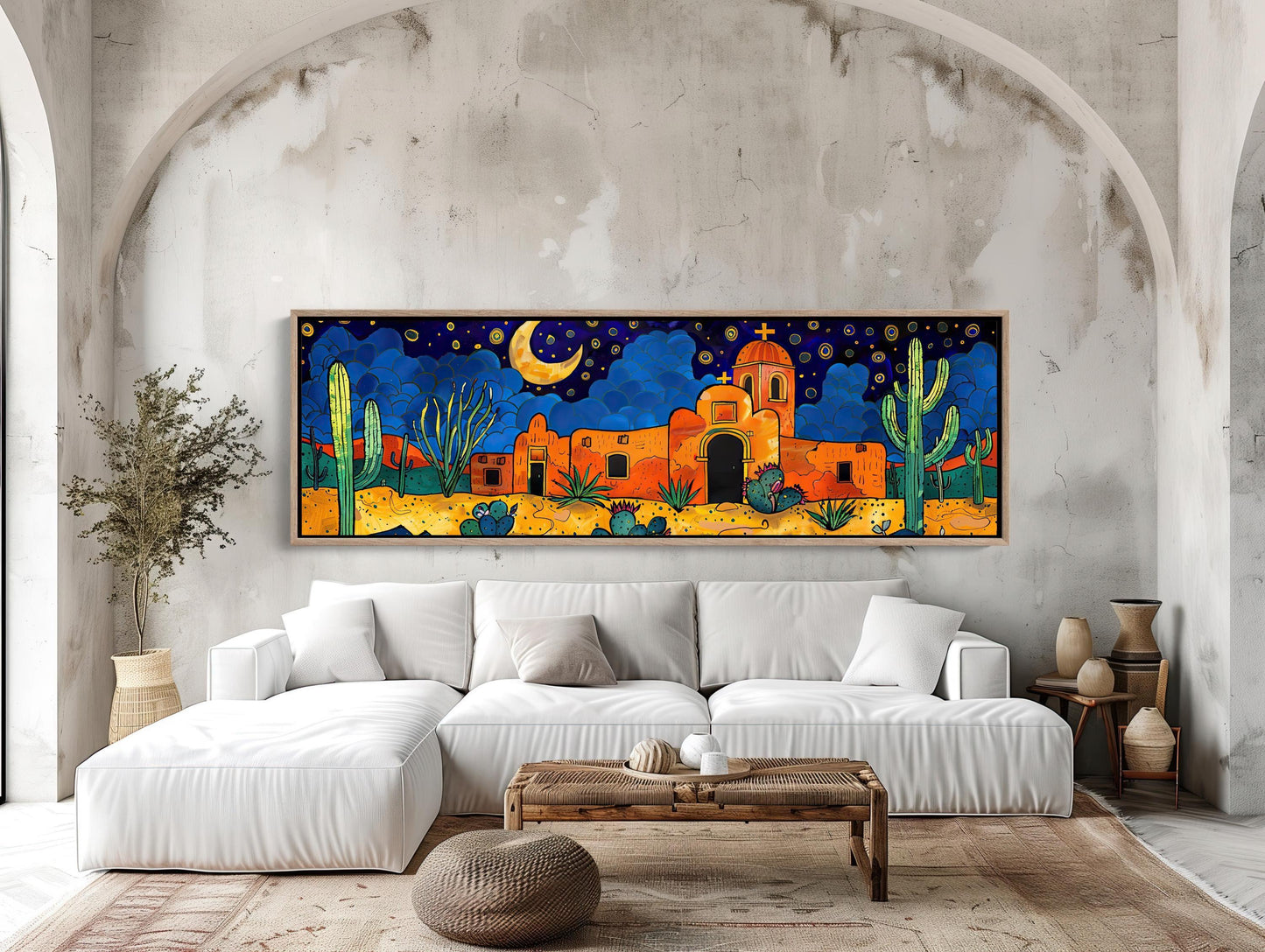 Mexican Southwest Desert Painting, Long Horizontal Extra Large Canvas Art, Panoramic Framed Wall Decor for Living Room, Ready to Hang Wall Art – Canvas Print