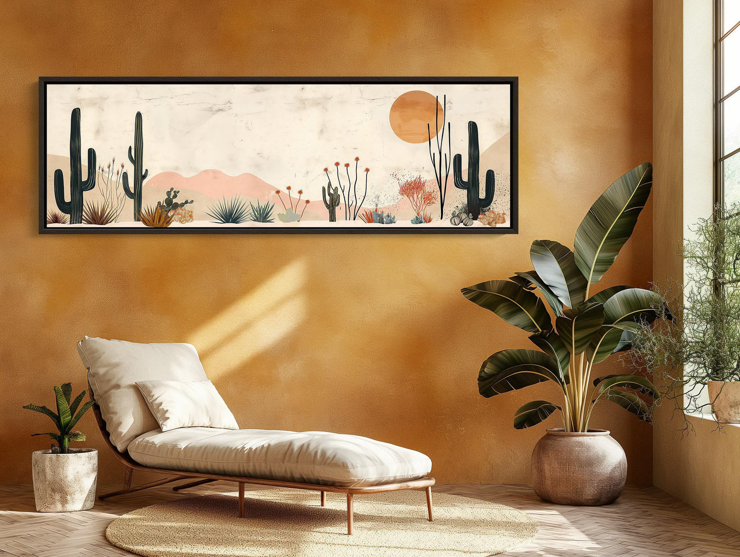 Boho Desert Minimalist Oil Painting - Long Horizontal Extra Large Canvas Art - Panoramic Modern Wall Decor for Above the Bed, Bedroom Wall Art – Canvas Print