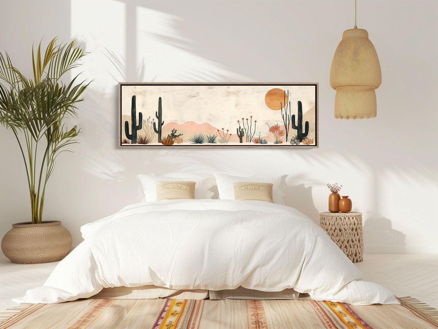 Boho Desert Minimalist Oil Painting - Long Horizontal Extra Large Canvas Art - Panoramic Modern Wall Decor for Above the Bed, Bedroom Wall Art – Canvas Print
