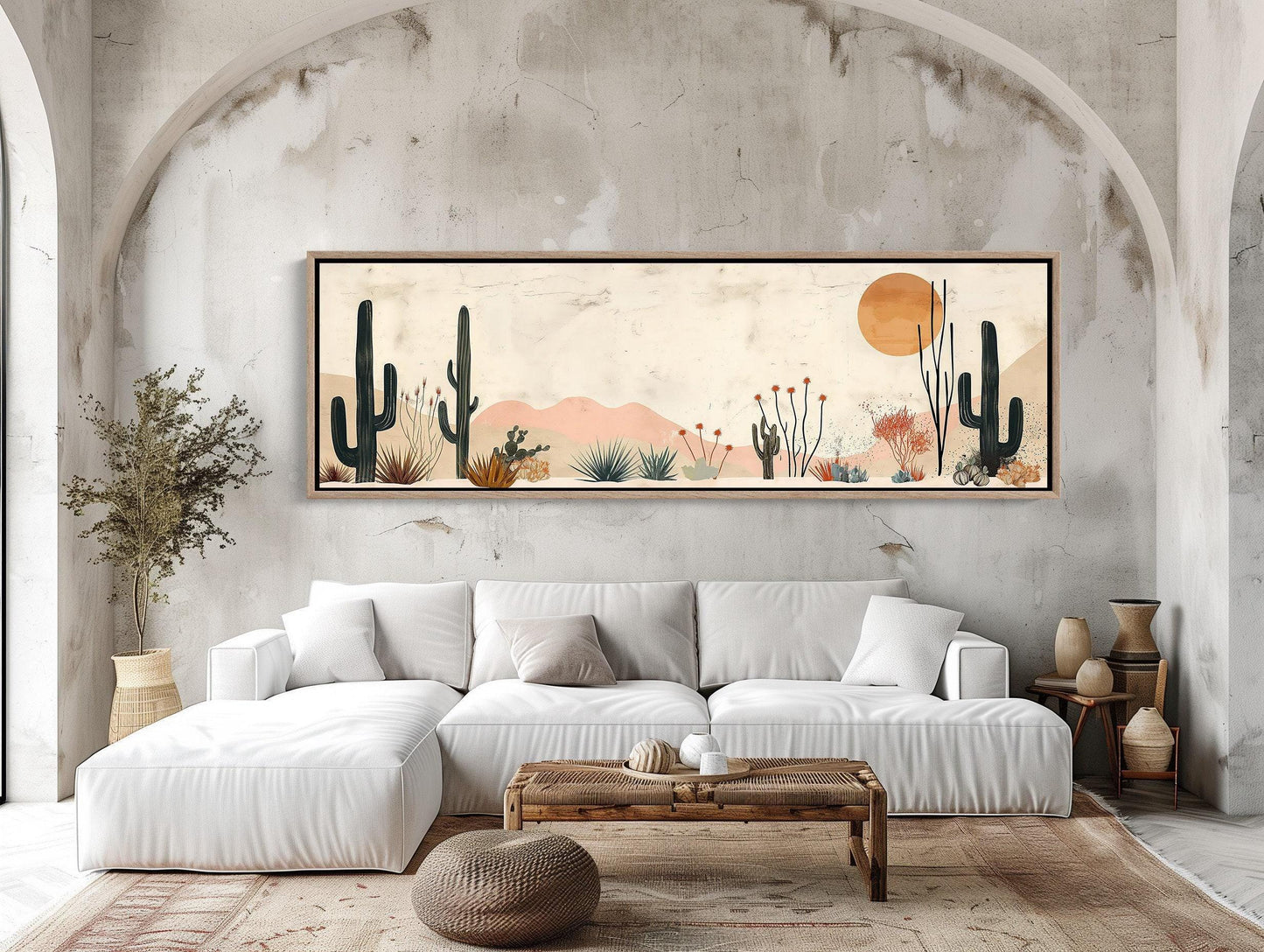 Boho Desert Minimalist Oil Painting - Long Horizontal Extra Large Canvas Art - Panoramic Modern Wall Decor for Above the Bed, Bedroom Wall Art – Canvas Print