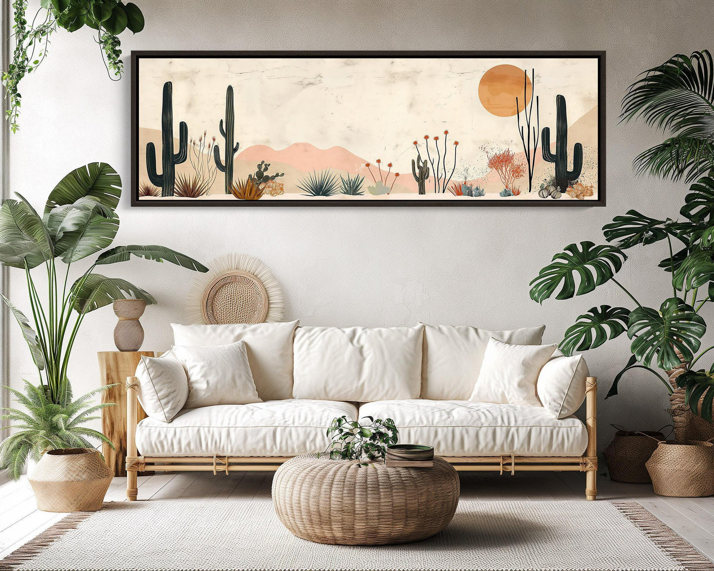 Boho Desert Minimalist Oil Painting - Long Horizontal Extra Large Canvas Art - Panoramic Modern Wall Decor for Above the Bed, Bedroom Wall Art – Canvas Print