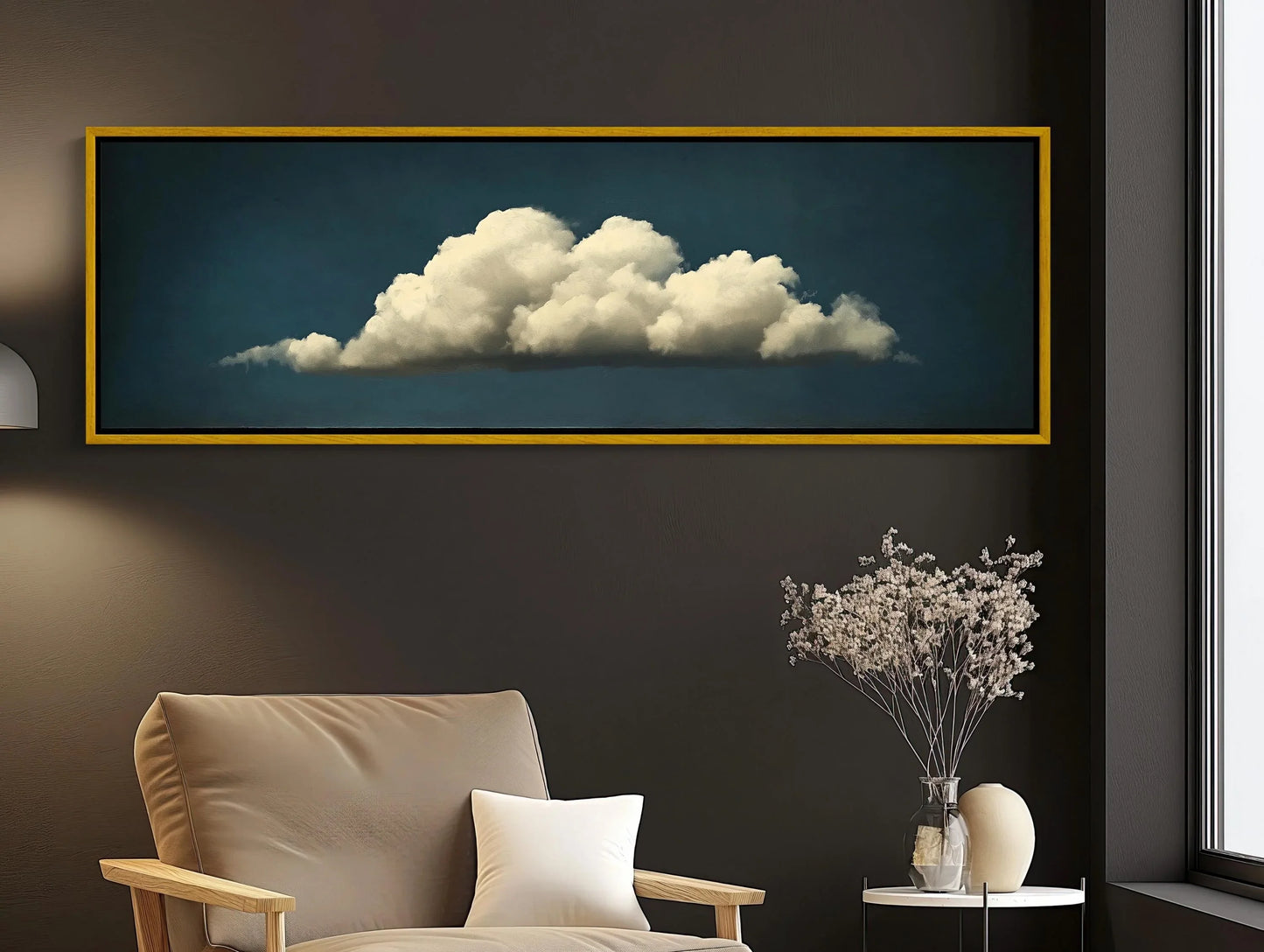 Lonely Cloud Painting, Cloud Canvas Print, Long Horizontal Extra Large Art, Panoramic Framed Wall Decor for Living Room, Ready to Hang Wall Art – Canvas Print