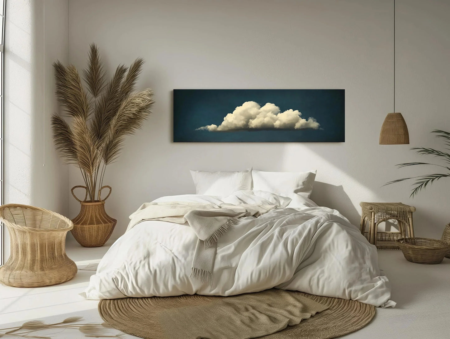 Lonely Cloud Painting, Cloud Canvas Print, Long Horizontal Extra Large Art, Panoramic Framed Wall Decor for Living Room, Ready to Hang Wall Art – Canvas Print