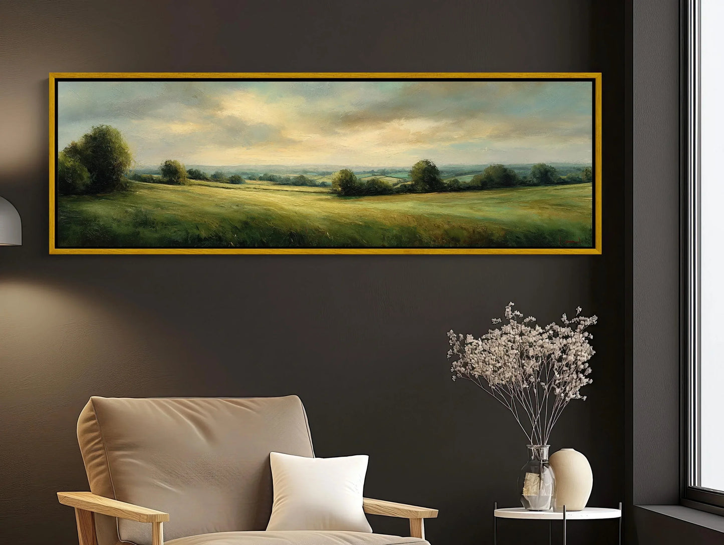 Green Pasture Landscape Canvas Wall Art Extra Large Panoramic Horizontal Country Field Print For Rustic Farmhouse Decor Wall Art – Canvas Print