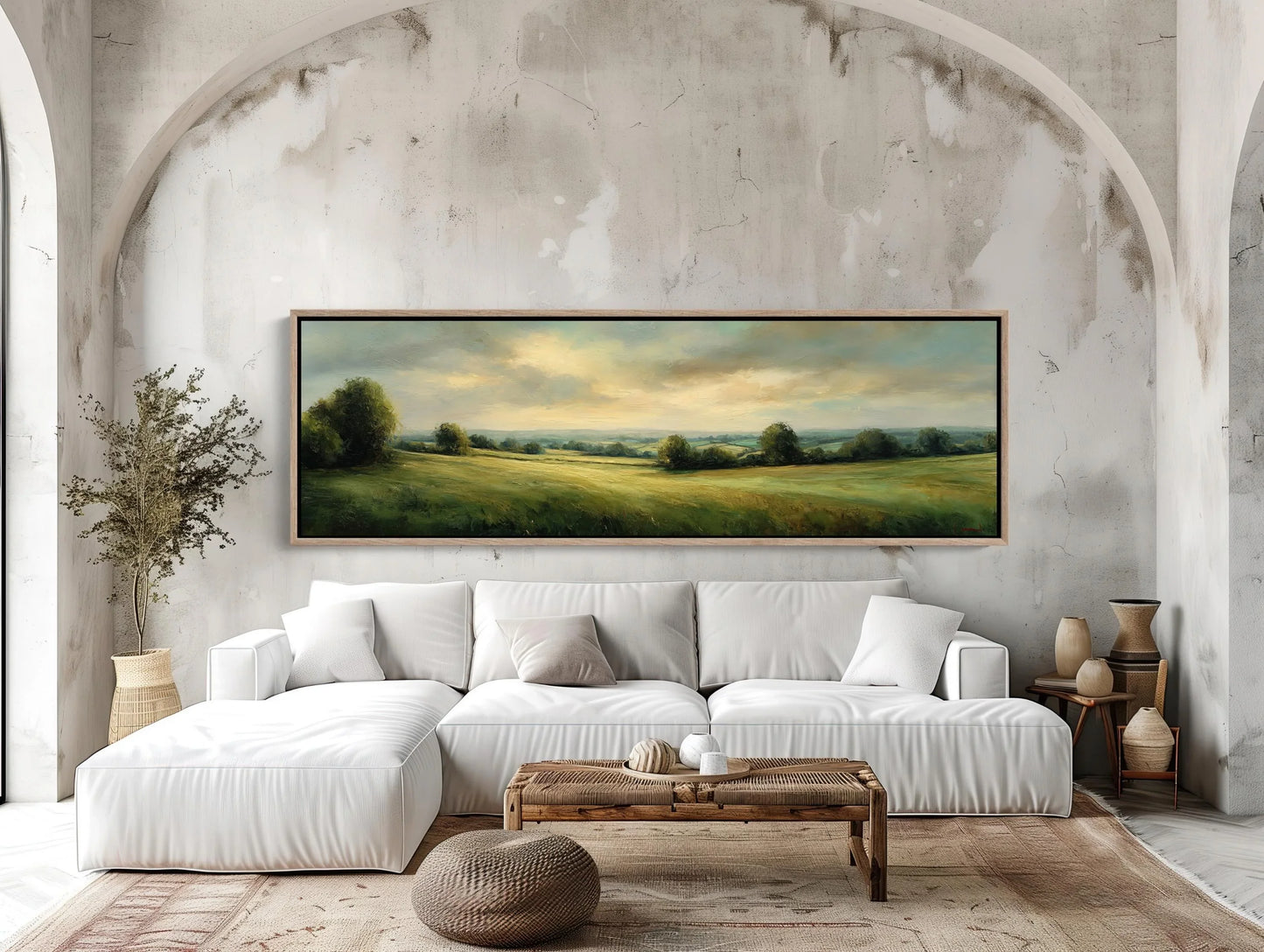 Green Pasture Landscape Canvas Wall Art Extra Large Panoramic Horizontal Country Field Print For Rustic Farmhouse Decor Wall Art – Canvas Print