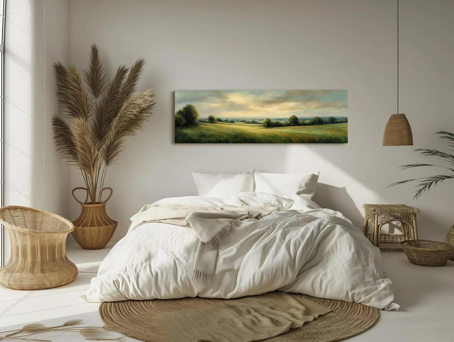 Green Pasture Landscape Canvas Wall Art Extra Large Panoramic Horizontal Country Field Print For Rustic Farmhouse Decor Wall Art – Canvas Print
