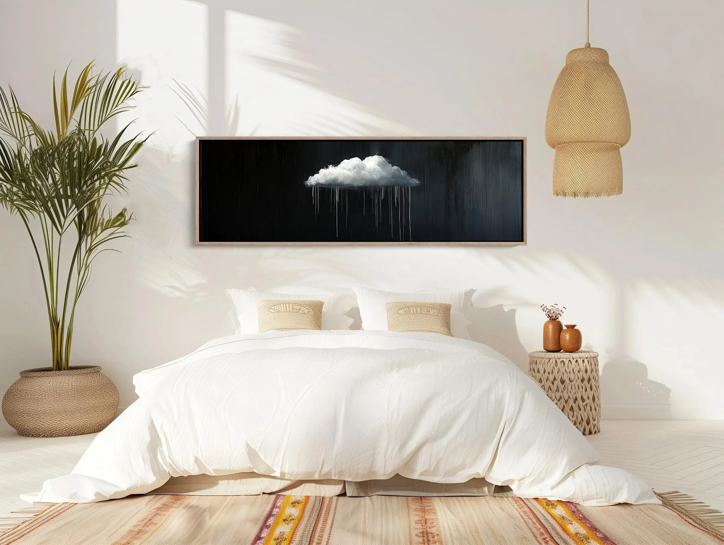 Minimalist Rain Cloud Print, Long Horizontal Extra Large Canvas Art, Black and White Modern Wall Decor for Moody Interiors Wall Art – Canvas Print