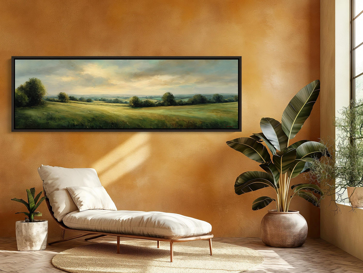 Green Pasture Landscape Canvas Wall Art Extra Large Panoramic Horizontal Country Field Print For Rustic Farmhouse Decor Wall Art – Canvas Print