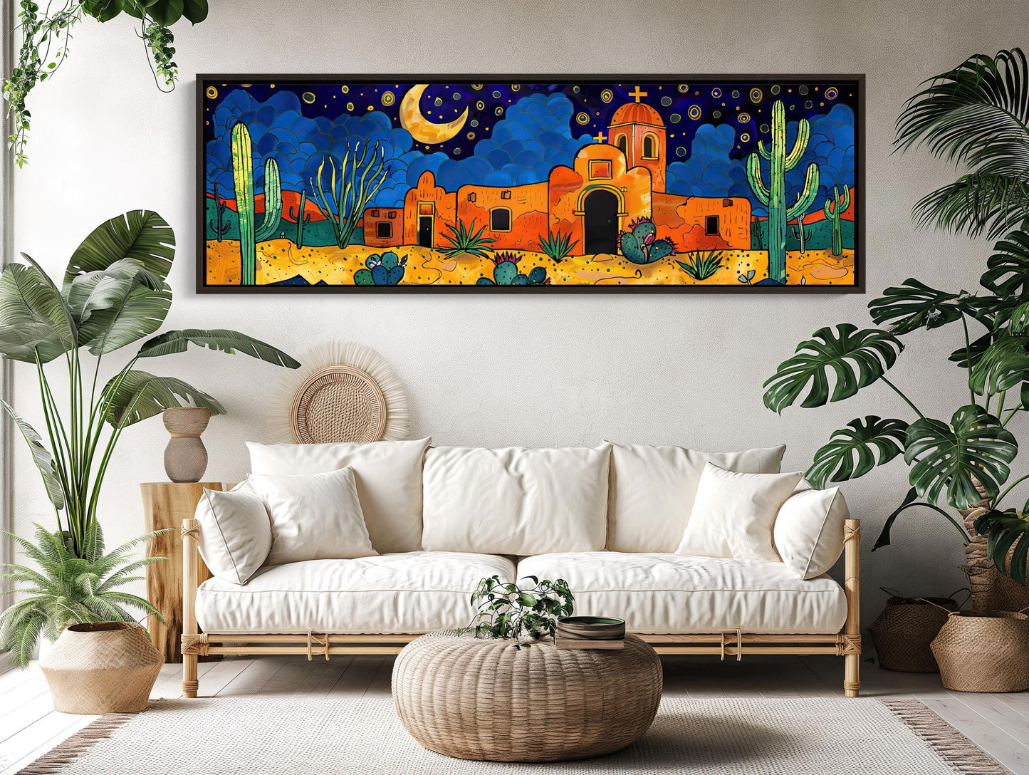 Mexican Southwest Desert Painting, Long Horizontal Extra Large Canvas Art, Panoramic Framed Wall Decor for Living Room, Ready to Hang Wall Art – Canvas Print