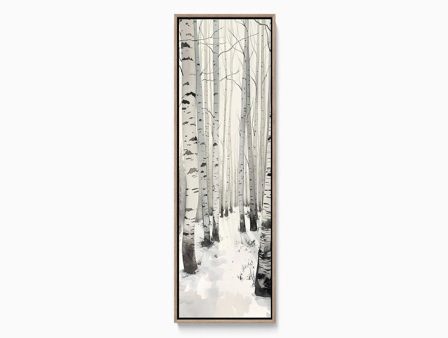 White birch grove forest tall narrow canvas print snow birch trees calm nature wall decor white framed canvas winter landscape ready to hang Wall Art – Canvas Print