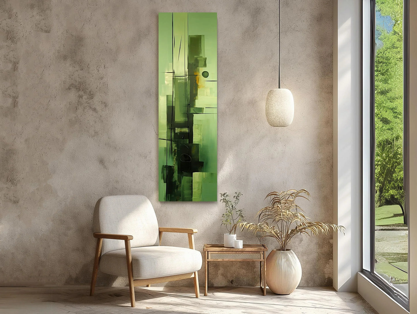 Sage Green Abstract Design Vertical Canvas Print, Tall Narrow Modern Wall Art, Minimalist Decor for Bedroom or Office, Ready to Hang Wall Art – Canvas Print