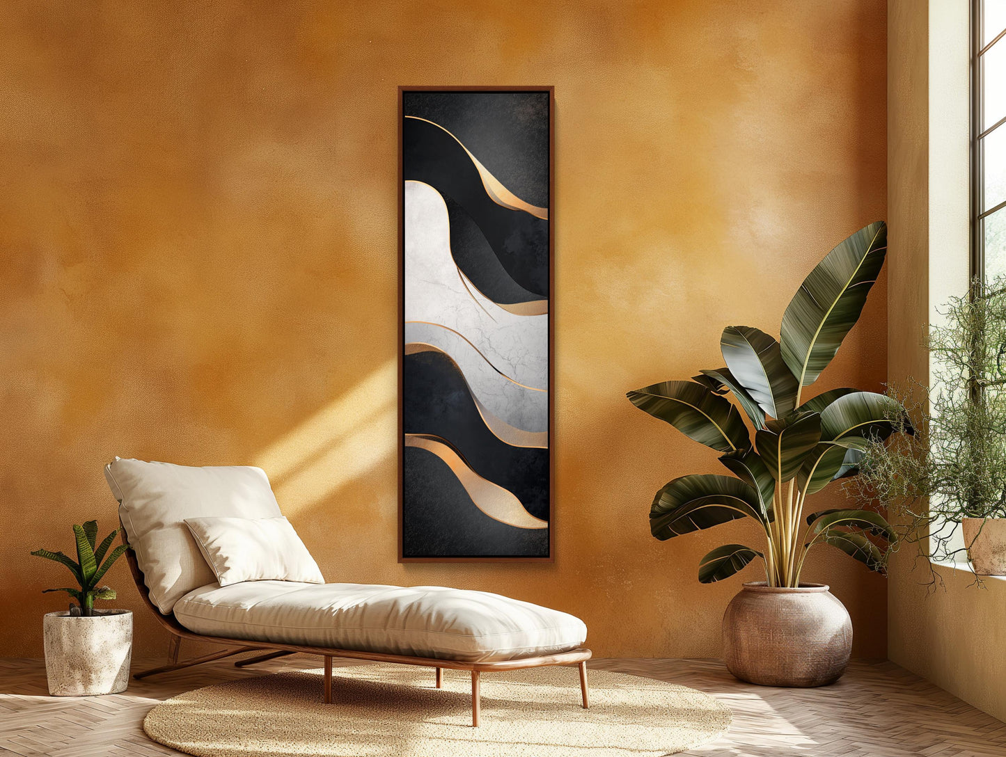 Muted Black and White with Gold Modern Design Vertical Canvas Print, Tall Narrow Abstract Wall Art for Bedroom or Office, Ready to Hang Wall Art – Canvas Print
