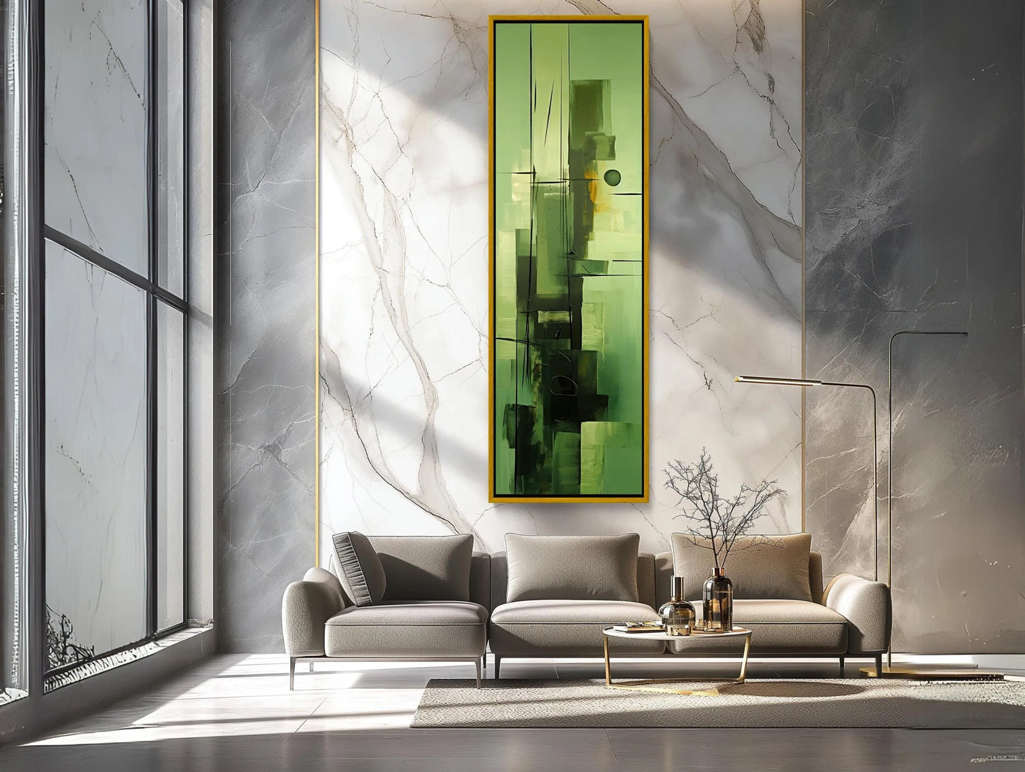 Sage Green Abstract Design Vertical Canvas Print, Tall Narrow Modern Wall Art, Minimalist Decor for Bedroom or Office, Ready to Hang Wall Art – Canvas Print
