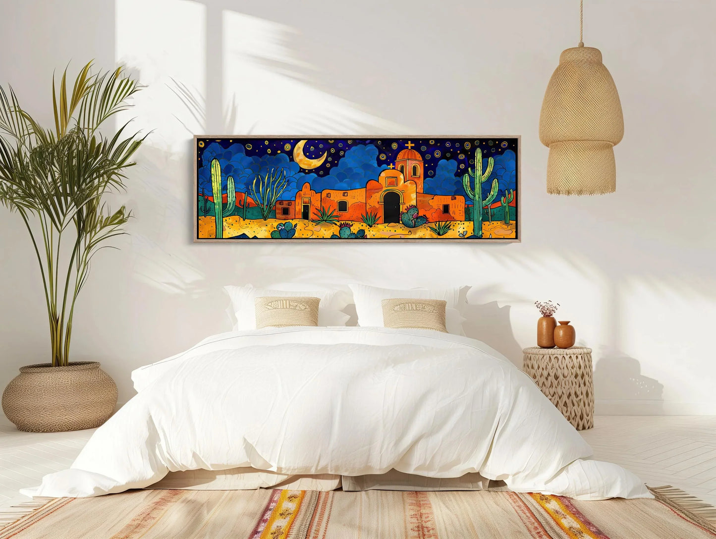 Mexican Southwest Desert Painting, Long Horizontal Extra Large Canvas Art, Panoramic Framed Wall Decor for Living Room, Ready to Hang Wall Art – Canvas Print