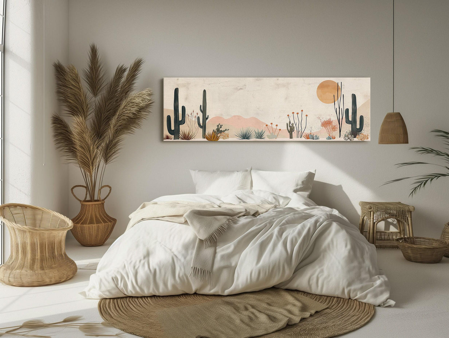 Boho Desert Minimalist Oil Painting - Long Horizontal Extra Large Canvas Art - Panoramic Modern Wall Decor for Above the Bed, Bedroom Wall Art – Canvas Print