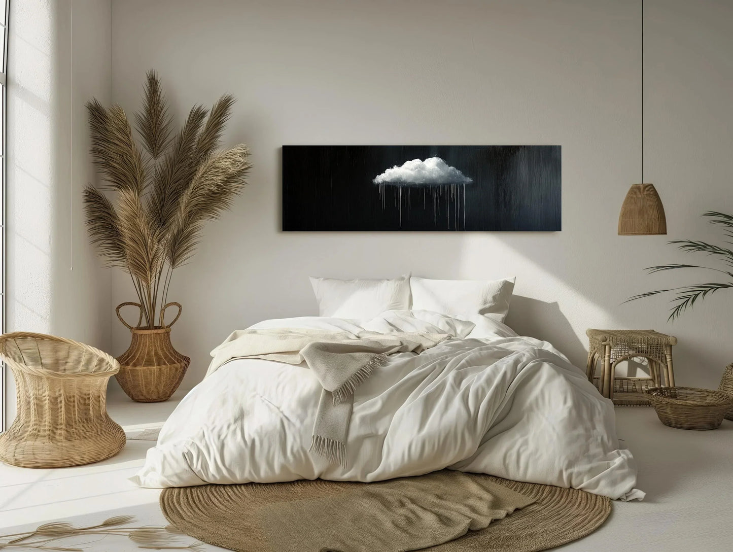 Minimalist Rain Cloud Print, Long Horizontal Extra Large Canvas Art, Black and White Modern Wall Decor for Moody Interiors Wall Art – Canvas Print