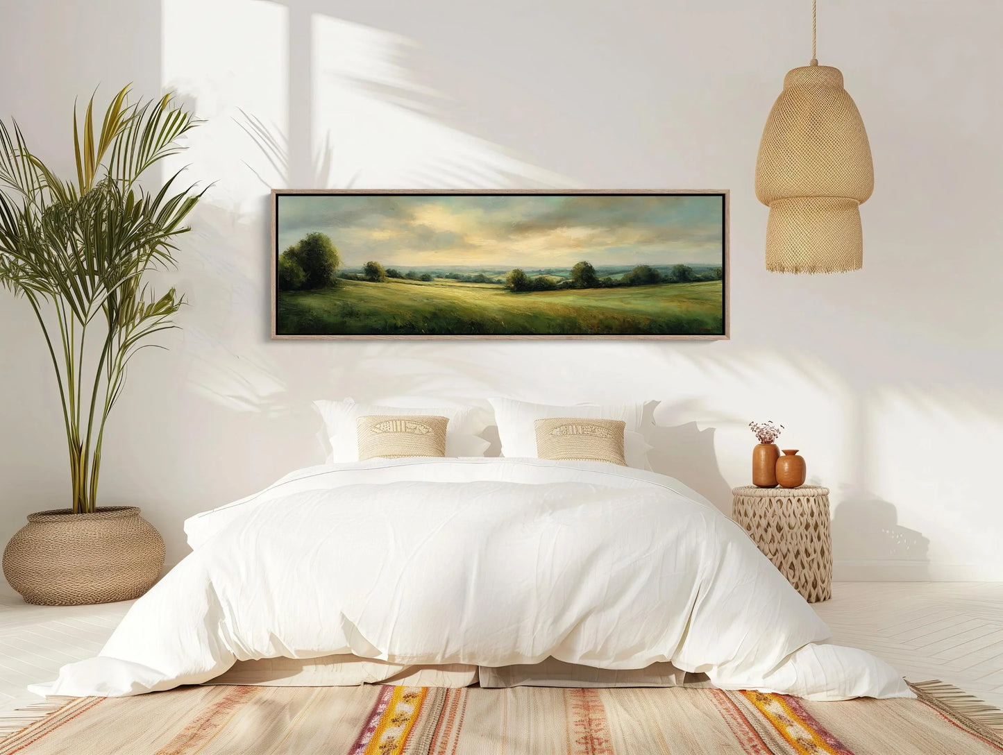 Green Pasture Landscape Canvas Wall Art Extra Large Panoramic Horizontal Country Field Print For Rustic Farmhouse Decor Wall Art – Canvas Print