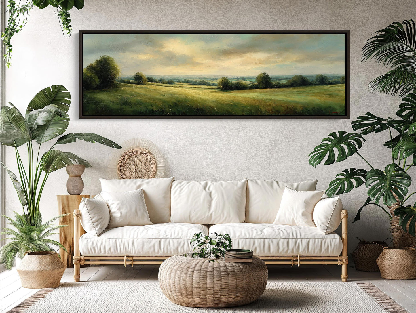 Green Pasture Landscape Canvas Wall Art Extra Large Panoramic Horizontal Country Field Print For Rustic Farmhouse Decor Wall Art – Canvas Print