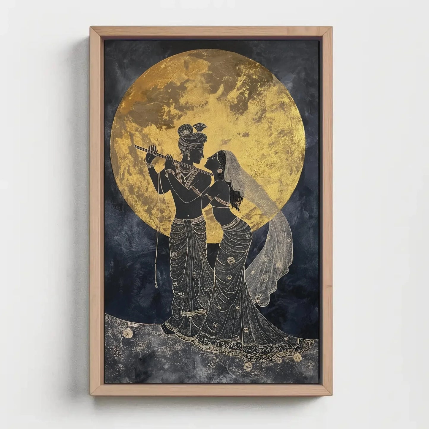 Radha Krishna Under Golden Moon Canvas Painting Print, Hindu Spiritual Wall Decor, Lord Krishna Indian God Artwork for Home, Ready to Hang Wall Art – Canvas Print