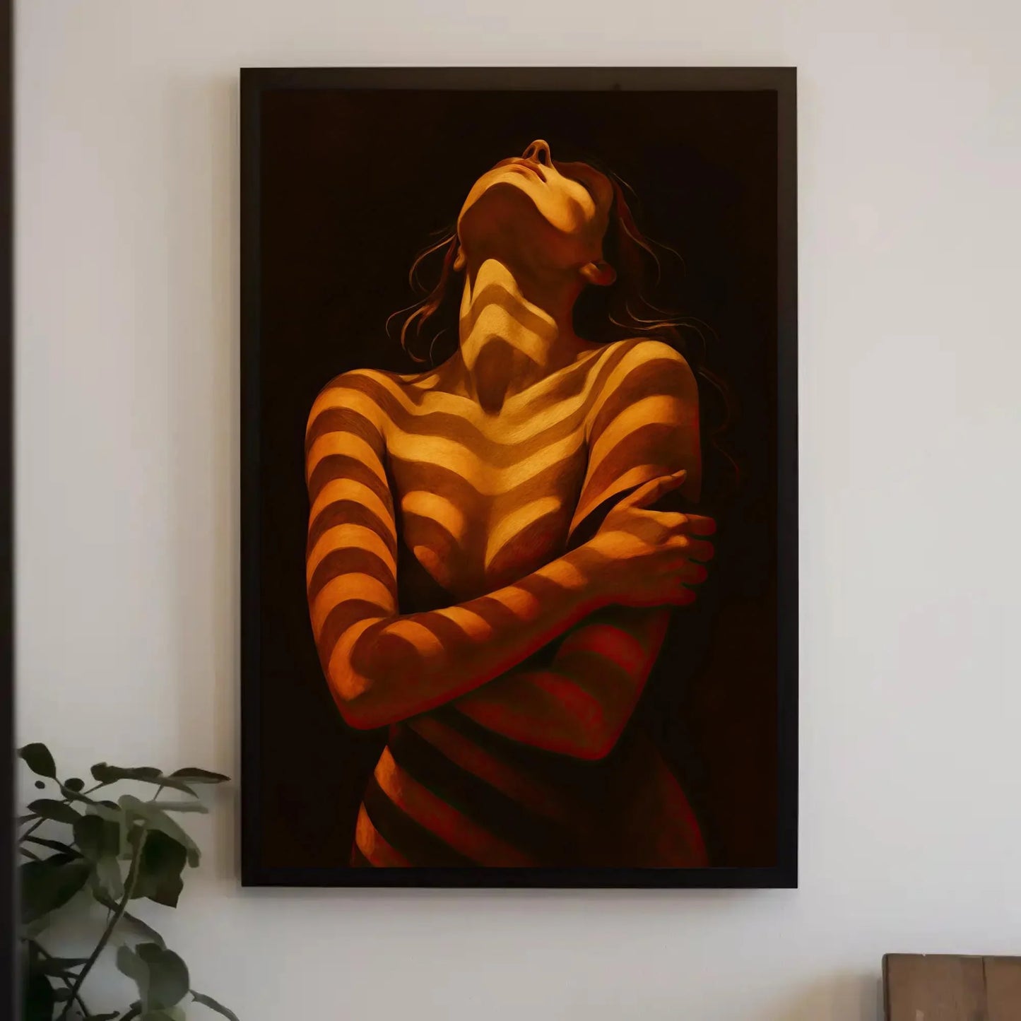 Woman in Shadow Print | Moody Figurative Wall Art | Chiaroscuro Female Form Painting | Sensual Art for Bedroom Decor Wall Art – Canvas Print