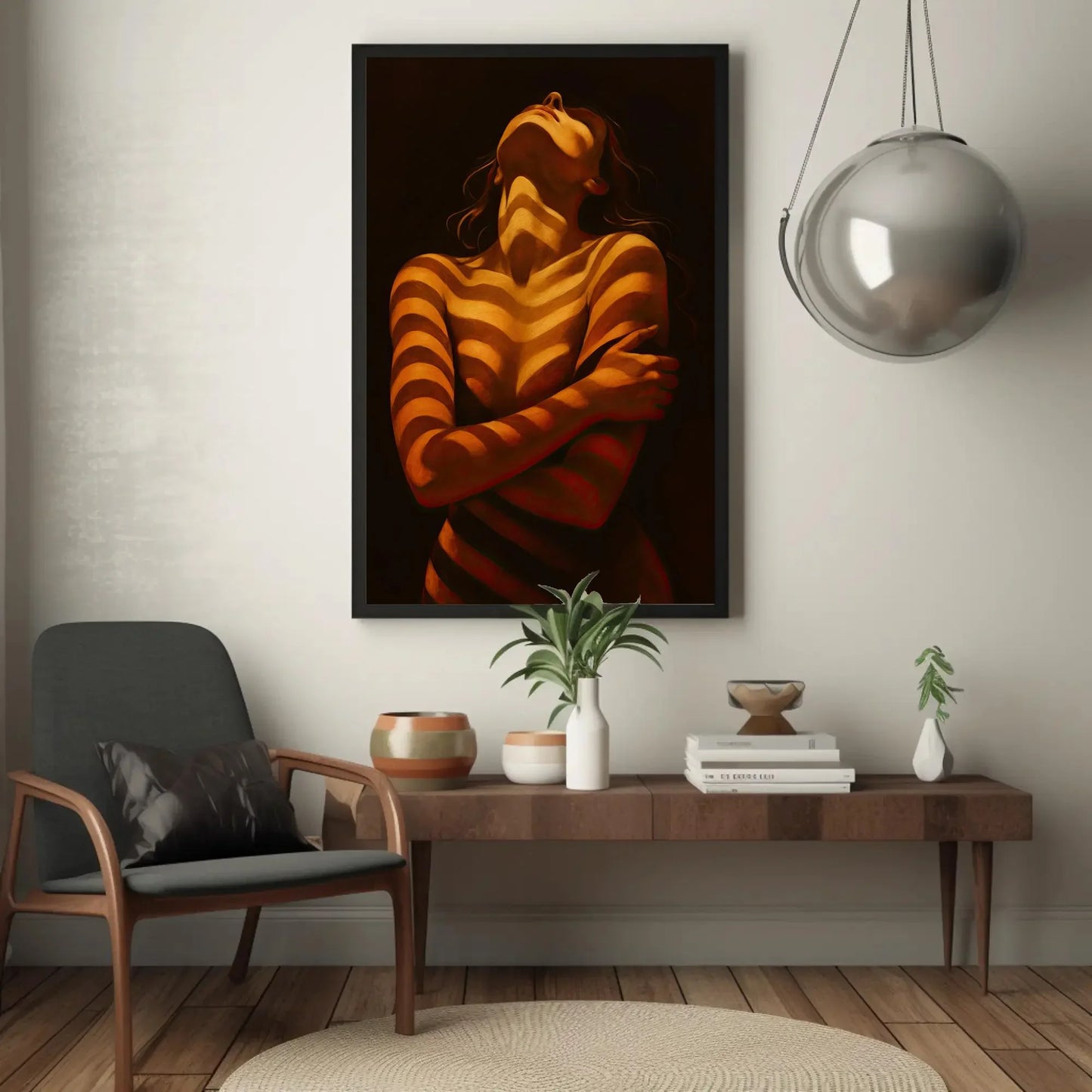 Woman in Shadow Print | Moody Figurative Wall Art | Chiaroscuro Female Form Painting | Sensual Art for Bedroom Decor Wall Art – Canvas Print