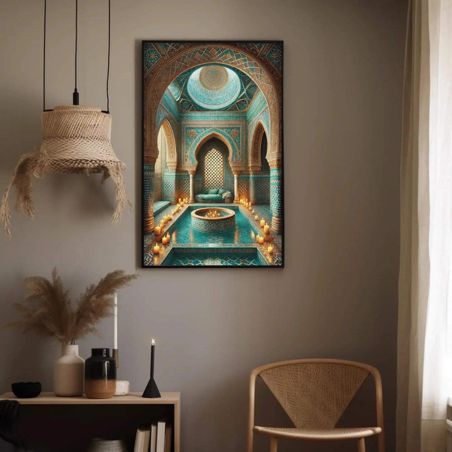 Moroccan Bathhouse Vertical Canvas Print | Traditional Moroccan Wall Art | Elegant Islamic Decor | Cultural Bathroom Artwork | Ready to Hang Wall Art – Canvas Print