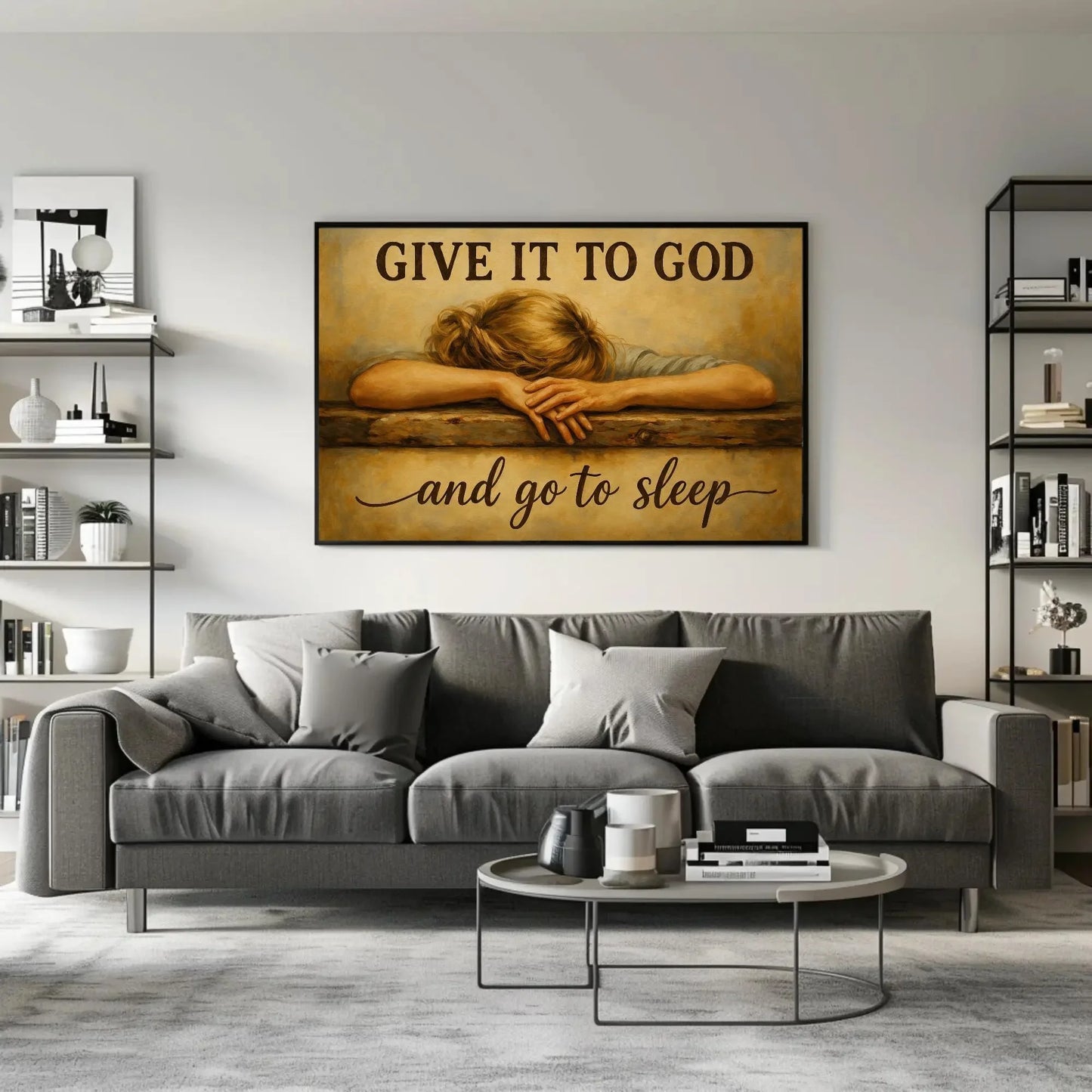 Give It To God and Go To Sleep Sign | Christian Wall Art | Inspirational Faith Quote Canvas | Rustic Bedroom Decor Wall Art – Canvas Print