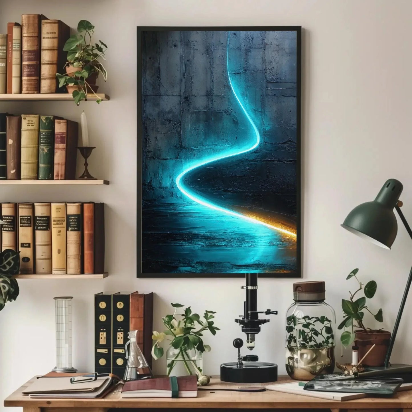 Cyan Blue Abstract, Industrial Wall Art, Textured Canvas Print, Modern Minimalist Painting, Luminous Line Art, Edgy Decor, Statement Piece Wall Art – Canvas Print
