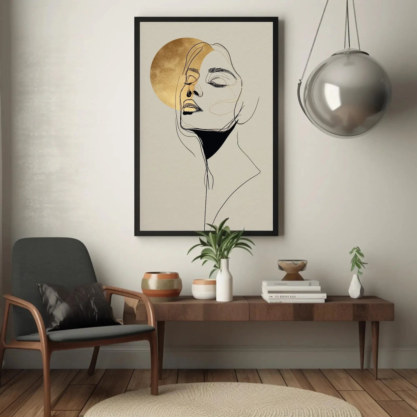 Minimalist Golden Woman Portrait Line Art Canvas Print - Elegant Abstract Wall Art for Modern Home Decor and Stylish Interior Design Wall Art – Canvas Print