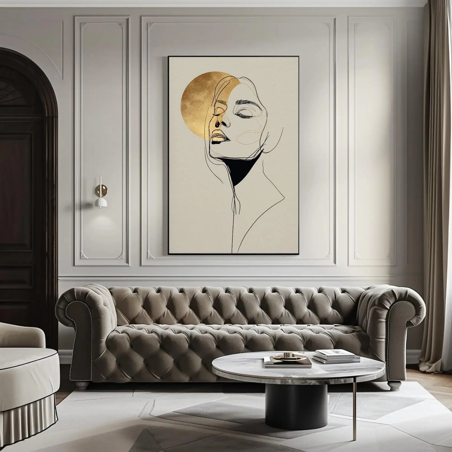 Minimalist Golden Woman Portrait Line Art Canvas Print - Elegant Abstract Wall Art for Modern Home Decor and Stylish Interior Design Wall Art – Canvas Print