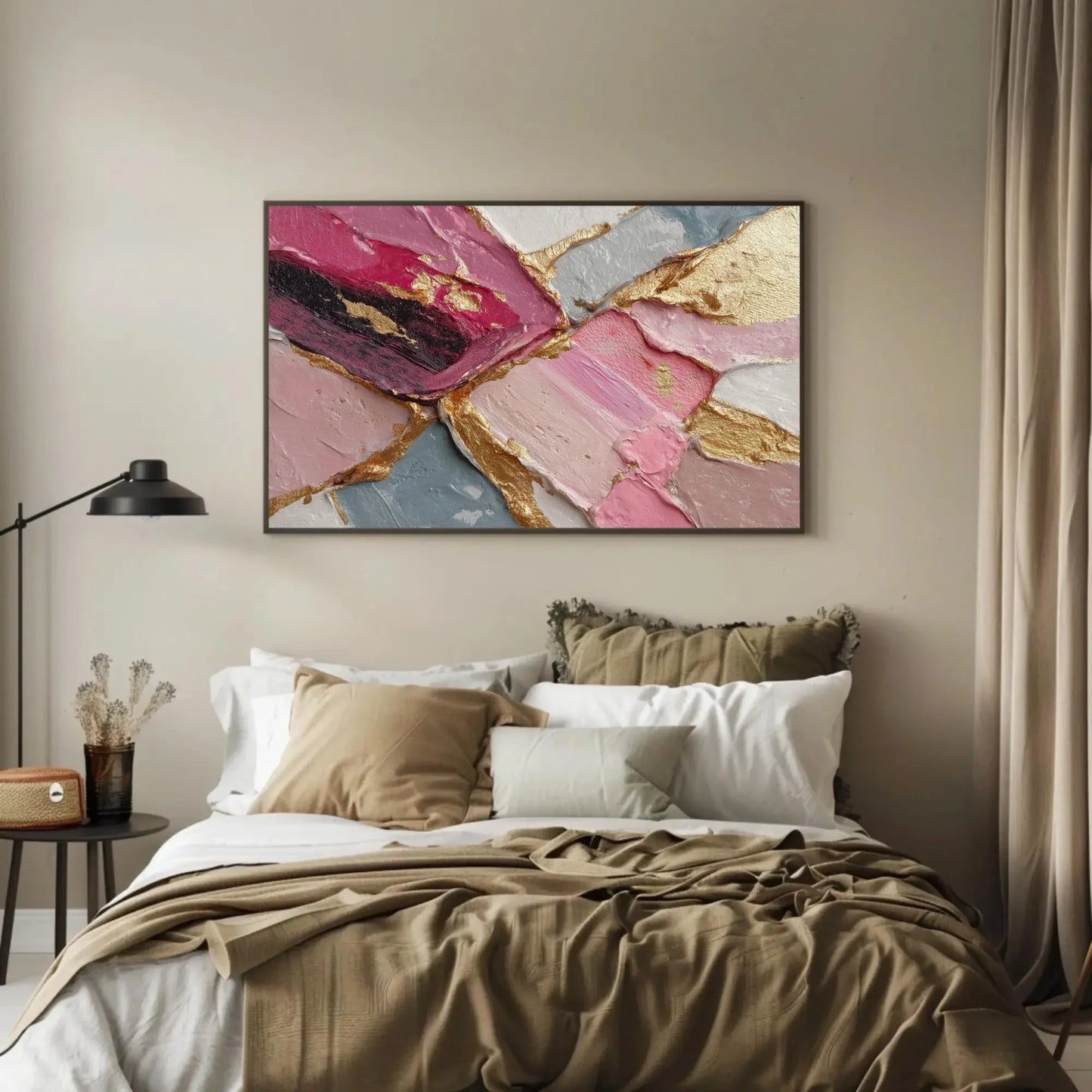 Mocha Rose Gold Art, Geometric Canvas Print, Textured Abstract Wall Art, Modern Luxury Home Decor, Velvet Effect Painting, Chic Statement Wall Art – Canvas Print