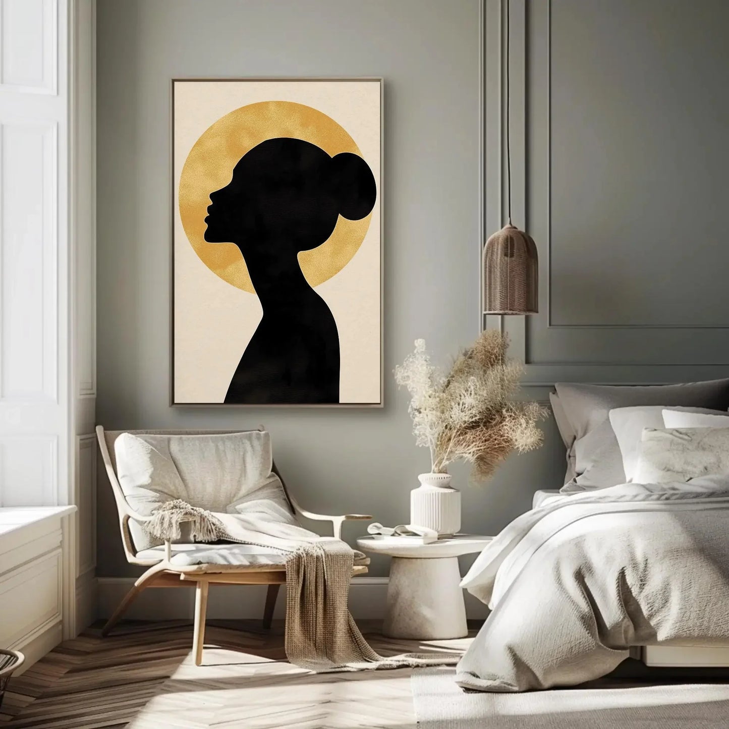Elegant Woman Silhouette Wall Art - Black and Gold Abstract Canvas Print - Modern Home Decor for Bedroom or Living Room Wall Art – Canvas Print
