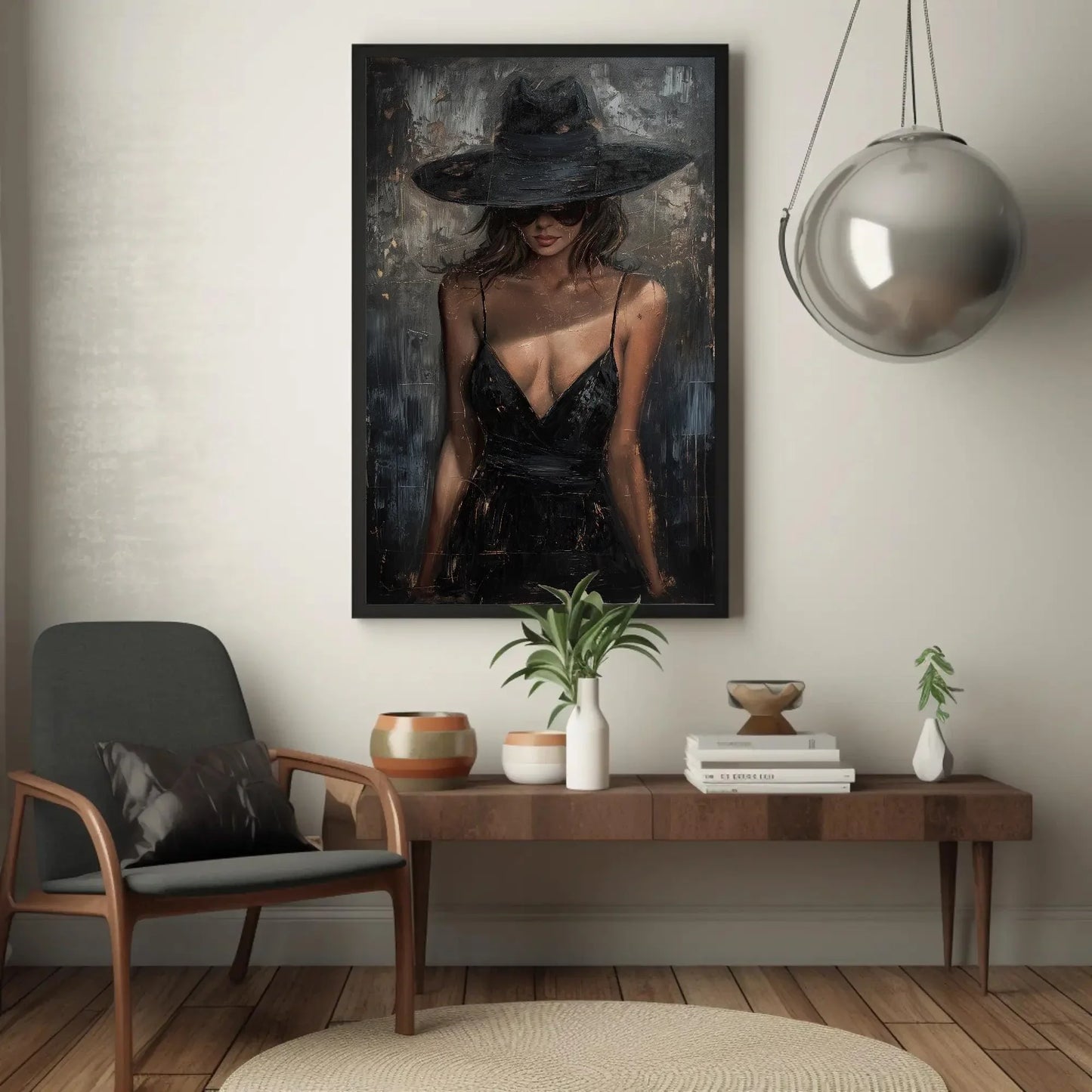 Black Dress Lady Canvas Oil Painting, Framed Print, Elegant Poster Art, Classic Wall Decor, Ready to Hang, For Living Room or Bedroom Wall Art – Canvas Print