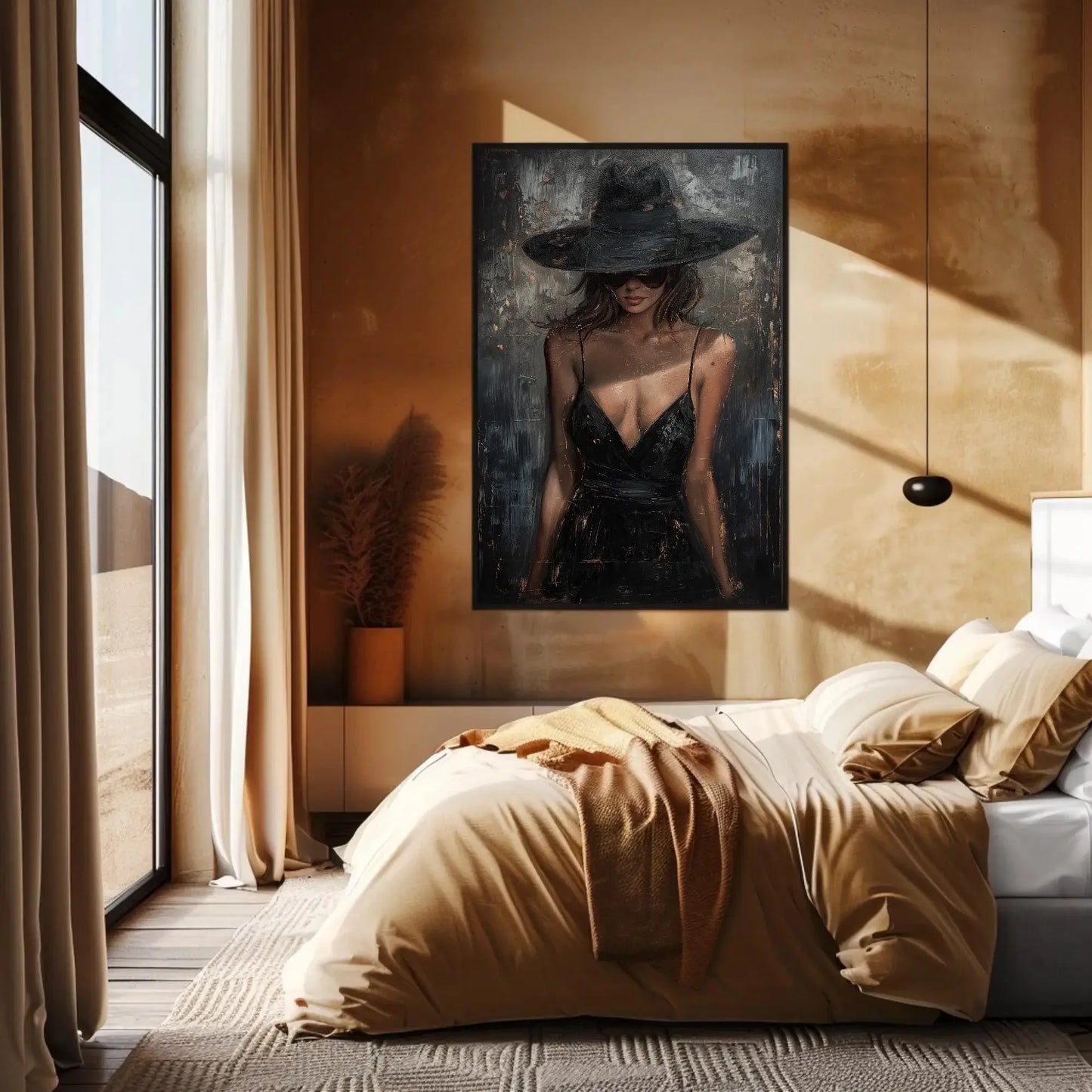 Black Dress Lady Canvas Oil Painting, Framed Print, Elegant Poster Art, Classic Wall Decor, Ready to Hang, For Living Room or Bedroom Wall Art – Canvas Print