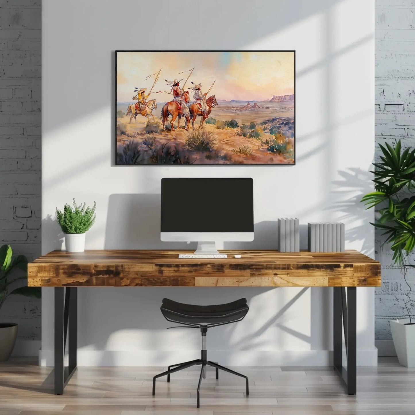Indigenous Tribes In Desert Painting, Framed Canvas Wall Art, Native American Painting, Indigenous Tribe, American Indian Wall Decor Wall Art – Canvas Print
