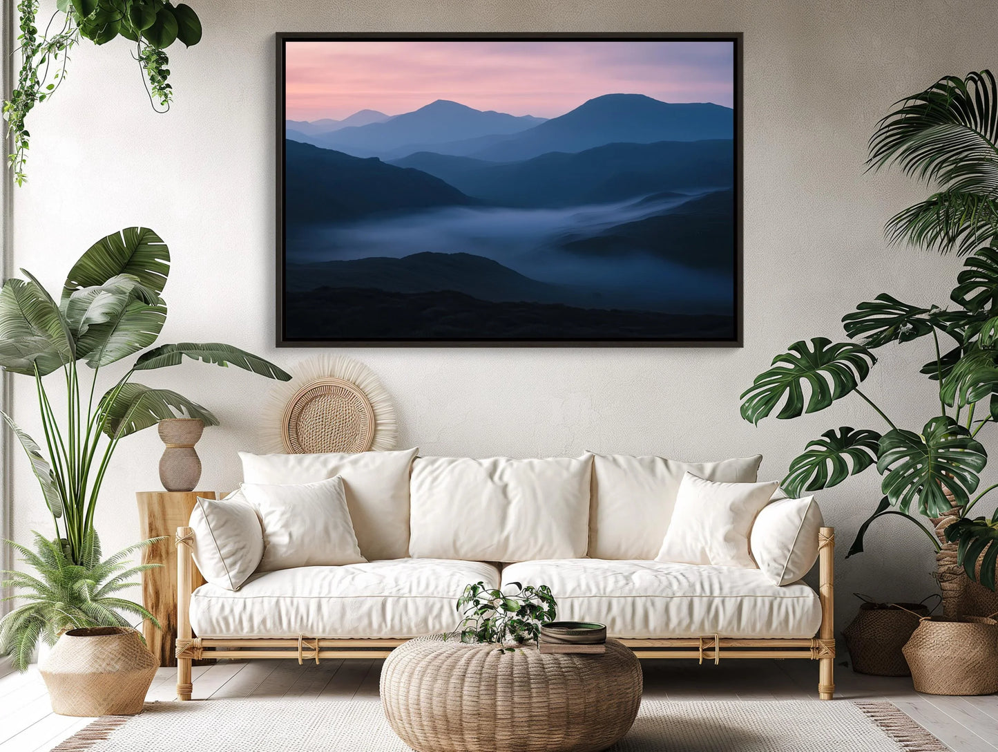 Dawn Hilltop with Misty Mountains Canvas Print | Serene Landscape Wall Art | Framed Nature Decor for Living Room or Bedroom | Ready to Hang Wall Art – Canvas Print