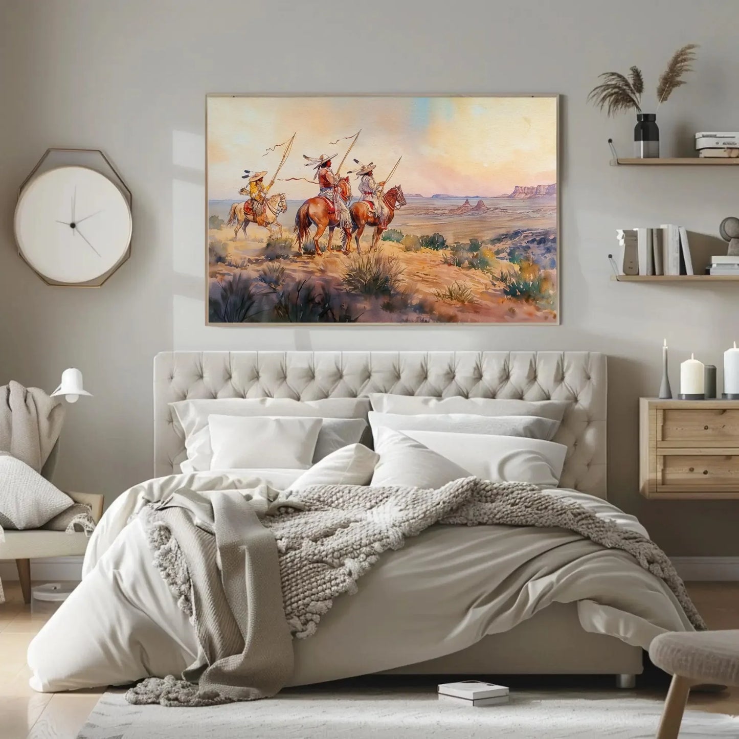 Indigenous Tribes In Desert Painting, Framed Canvas Wall Art, Native American Painting, Indigenous Tribe, American Indian Wall Decor Wall Art – Canvas Print