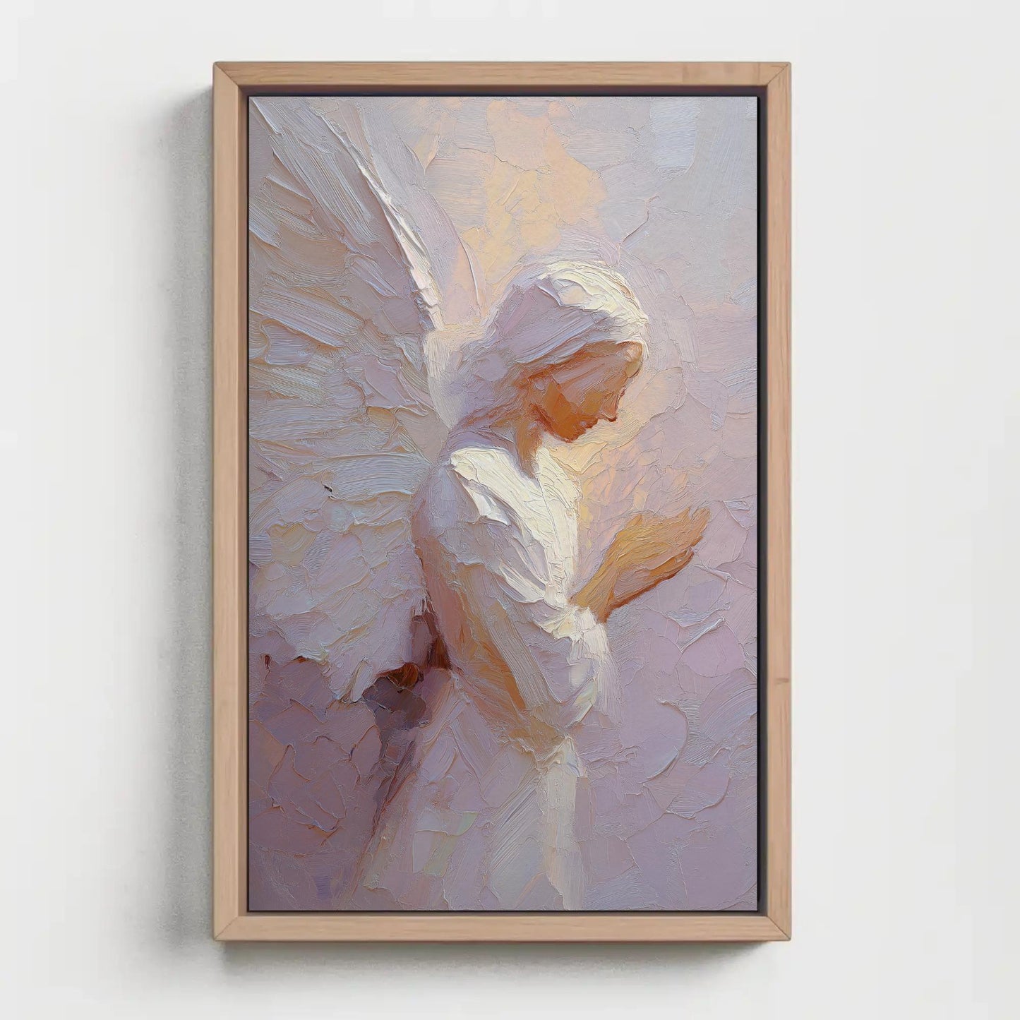 Praying Angel Canvas Art Print, Textured Spiritual Wall Decor, Guardian Angel Painting, Serene Contemplative Artwork, Impasto Religious Gift Wall Art – Canvas Print