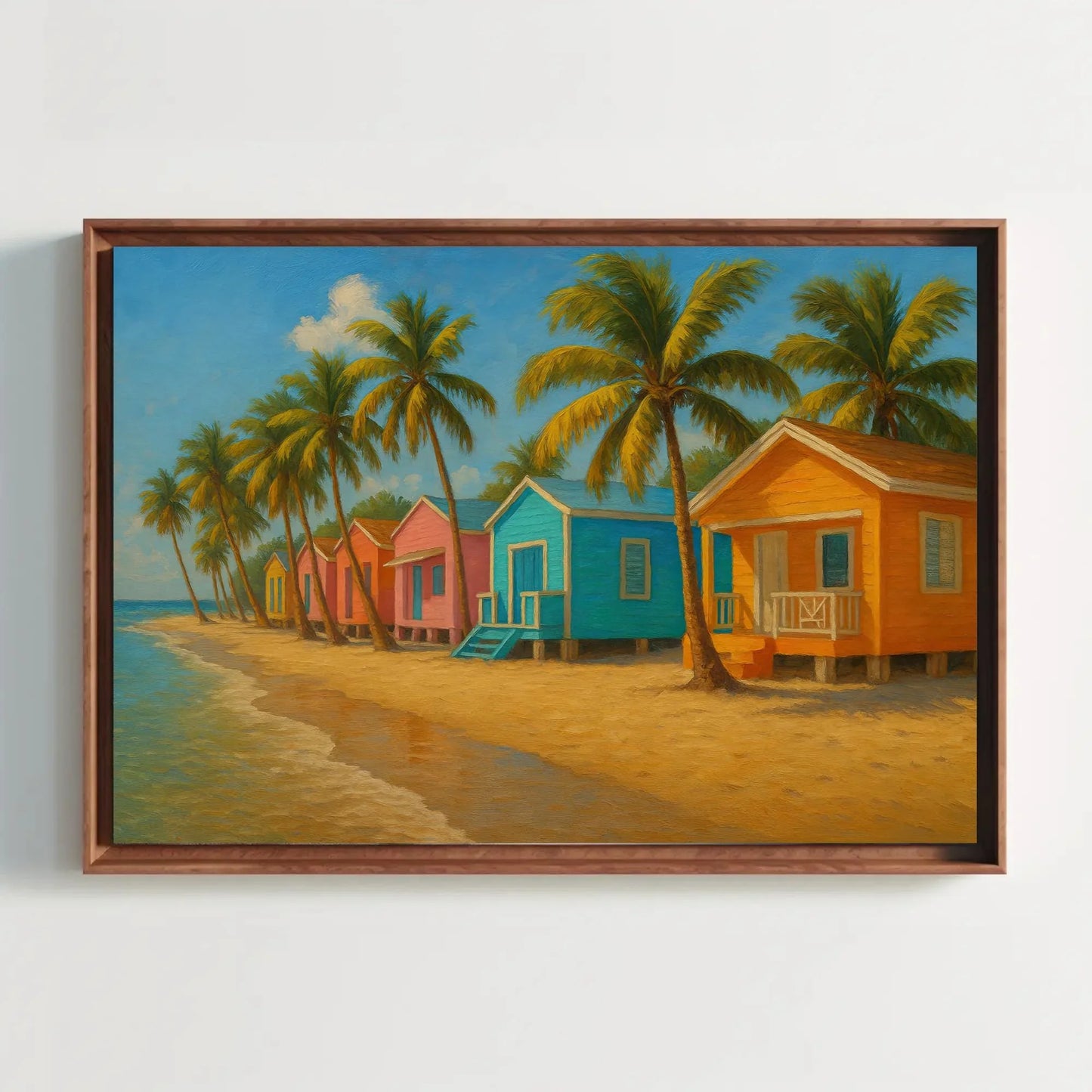 Boca Chica Beach Huts Wall Art Canvas Print with Colorful Caribbean Houses and Palm Trees in Tropical Santo Domingo Coastal Paradise Wall Art – Canvas Print