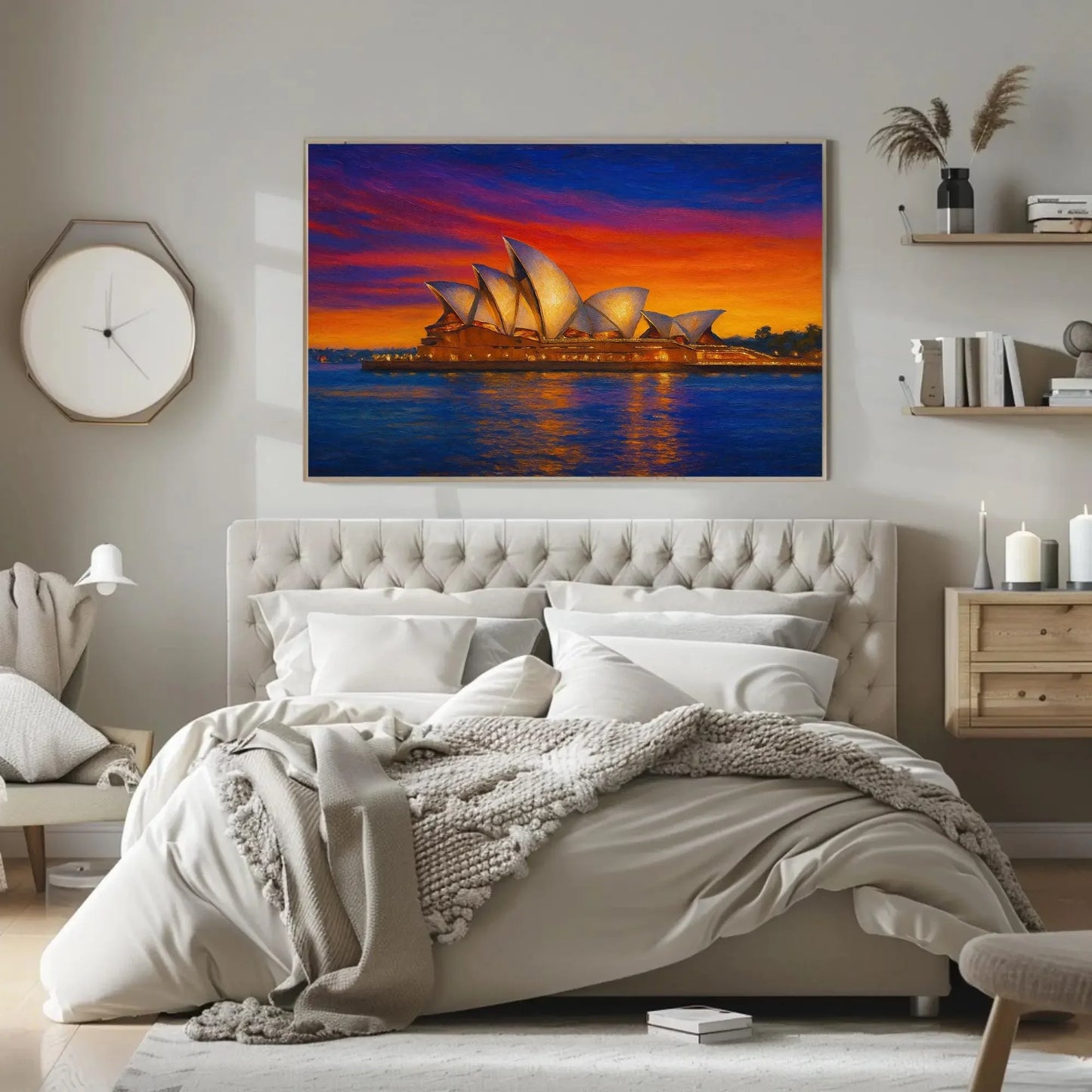 Sydney Opera House Sunset – Vibrant Australia Harbor Scene Canvas – Iconic Landmark Cityscape Painting for Modern Wall Decor Wall Art – Canvas Print