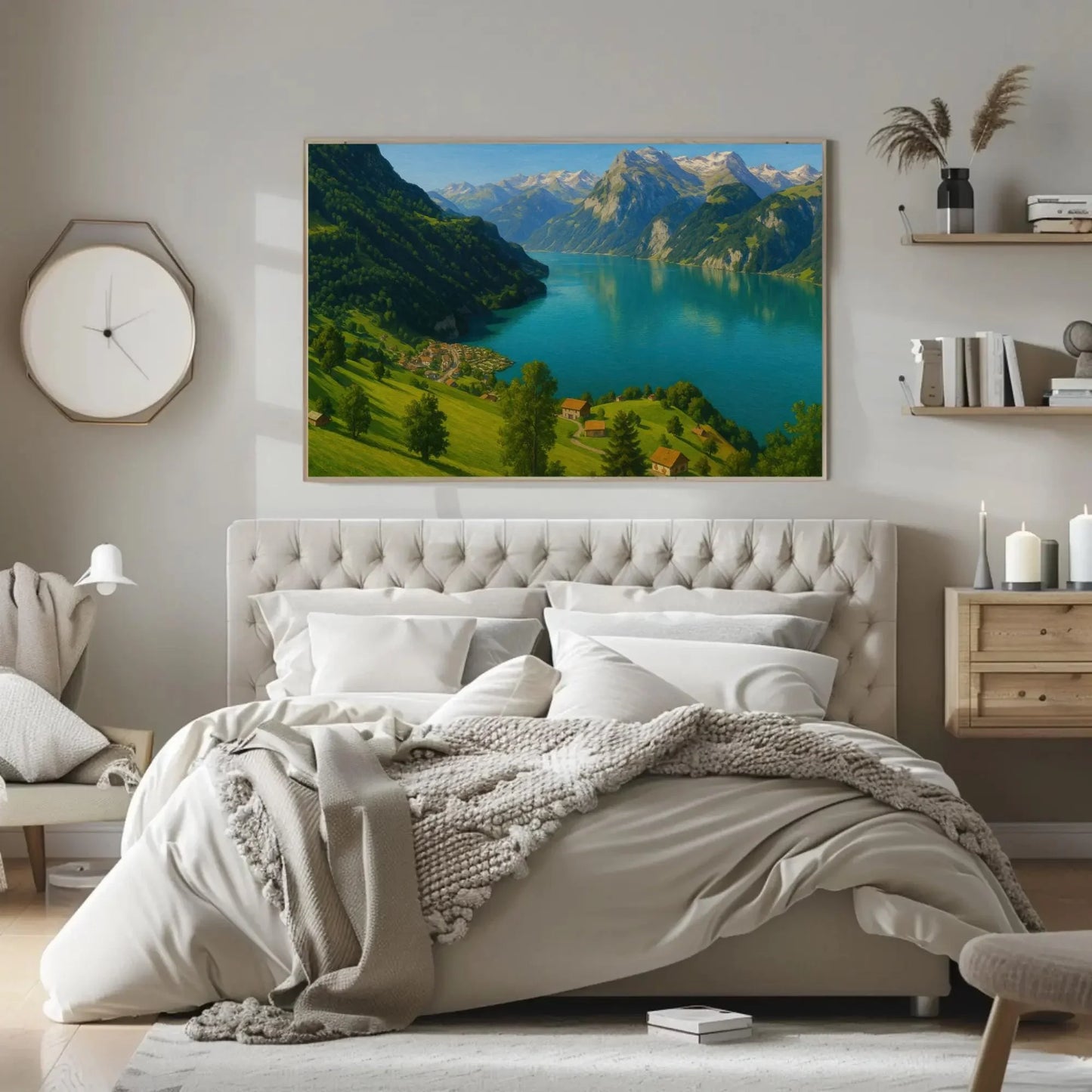 Lake Lucerne Switzerland Scenic View Canvas Wall Art Alpine Mountain Village Landscape Print for Nature and Travel Lovers Wall Art – Canvas Print