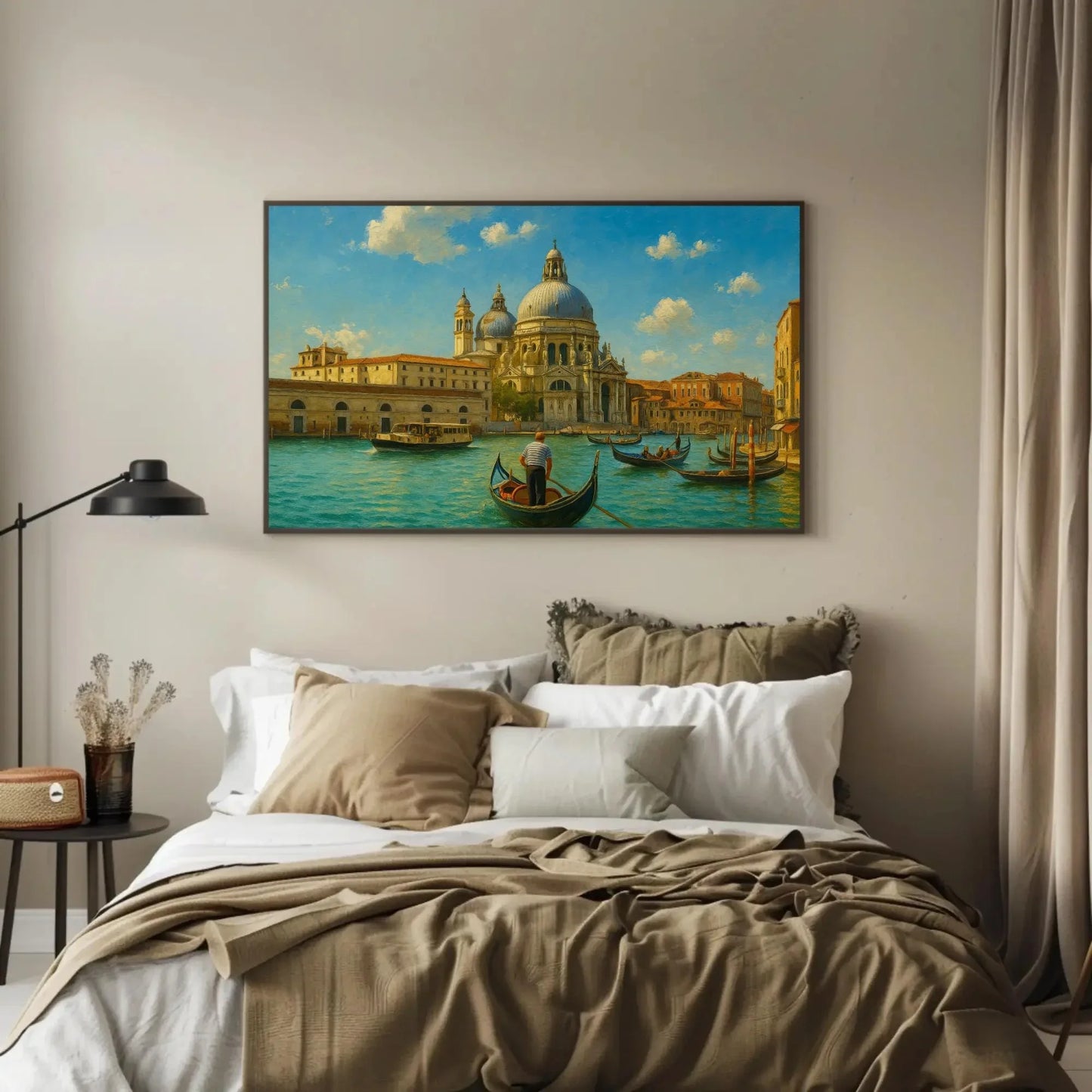 Venice Grand Canal Gondola Ride Wall Art Canvas Print with Italian Architecture and Boats on Blue Water for Romantic Europe Home De Wall Art – Canvas Print